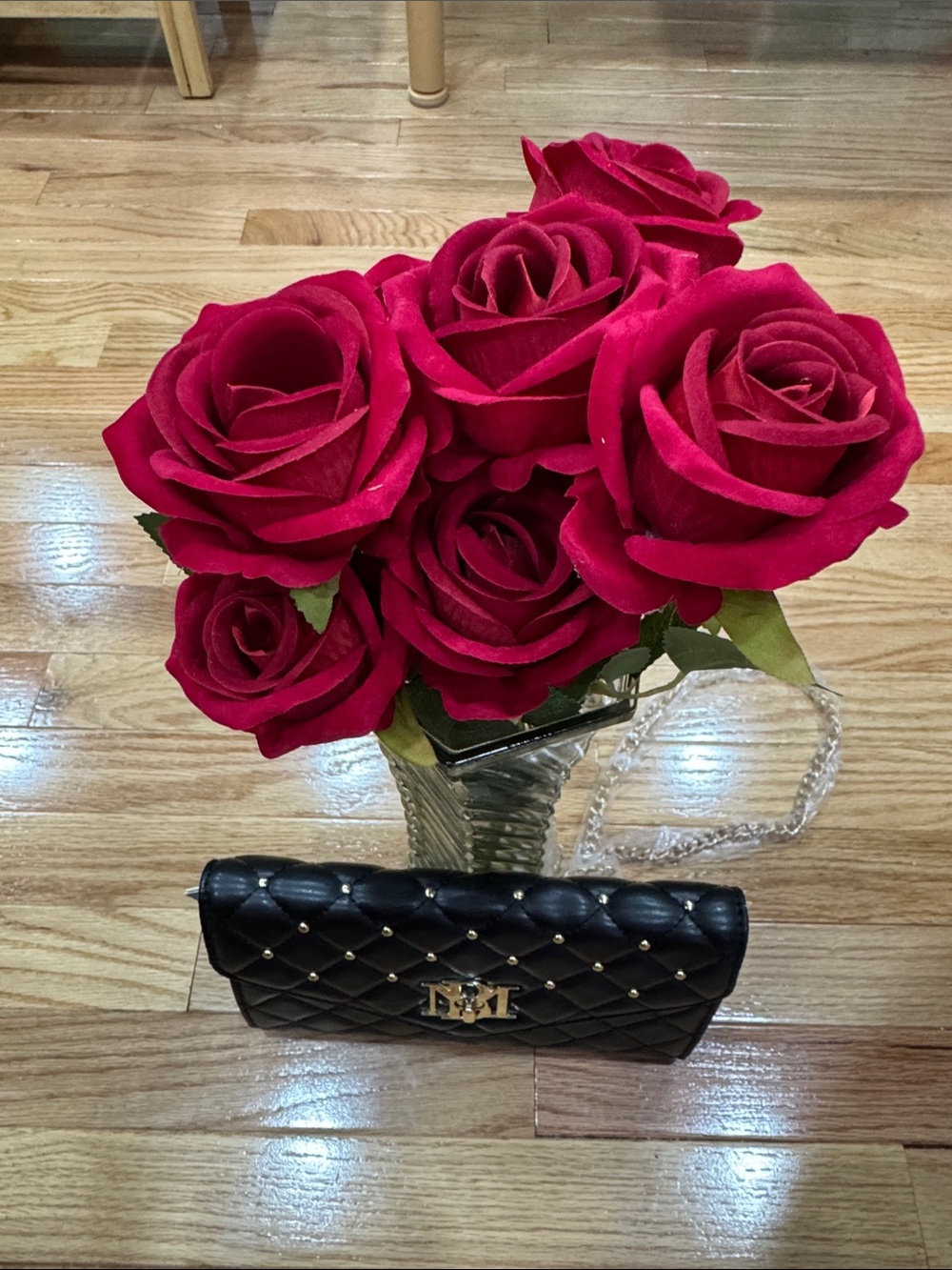 Badgley Mischka Black Quilted Crossbody with Gold Studs